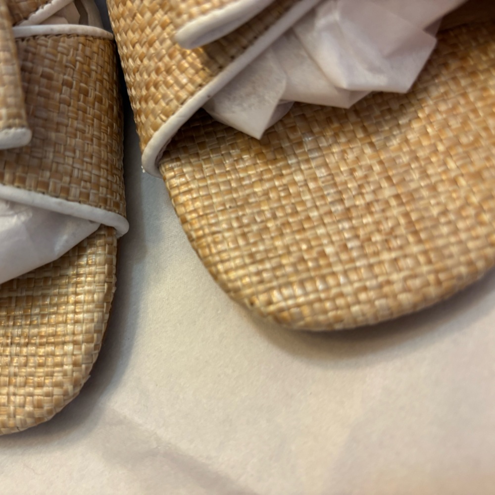 Jack Rogers Raffia Bow Tan and White Bow Mules, size 8 - Picture 2 of 5